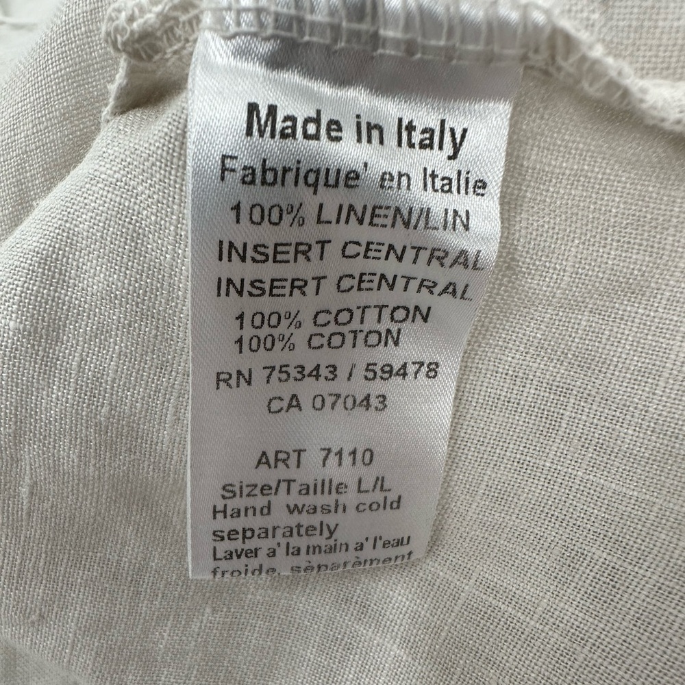 Terzo Millennio Made In Italy Neutral Linen Lace Trim Short Sleeve Blouse Top L - Picture 7 of 8